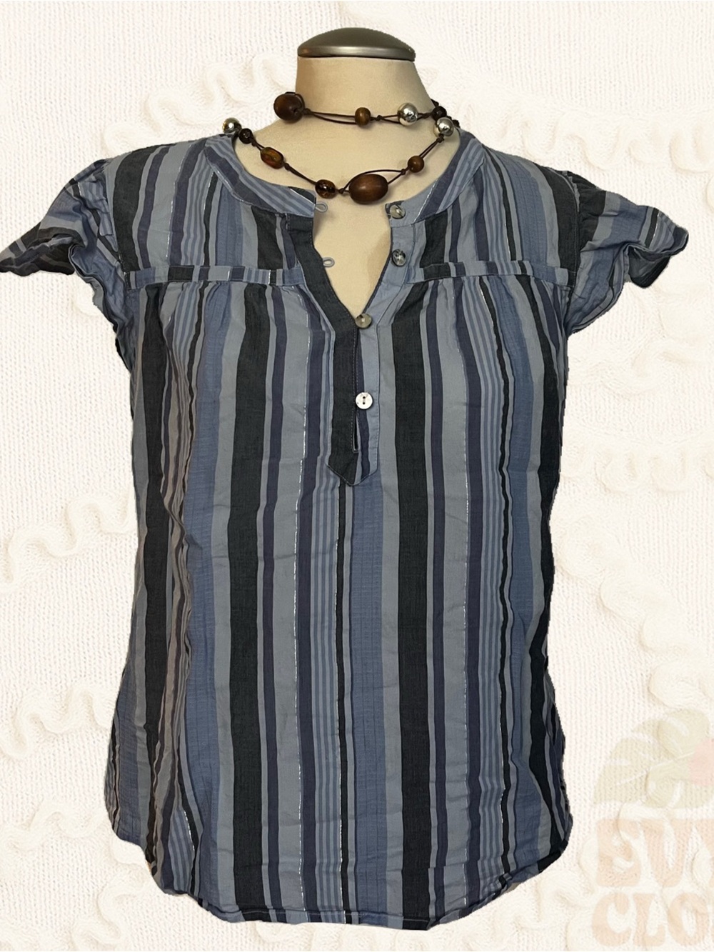 St. John’s Bay Striped Henley Blouse / Peasant Top Womens Medium
